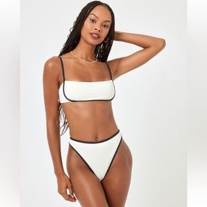 L Space Hazel Ribbed Bikini Top, Medium, white/black, $99